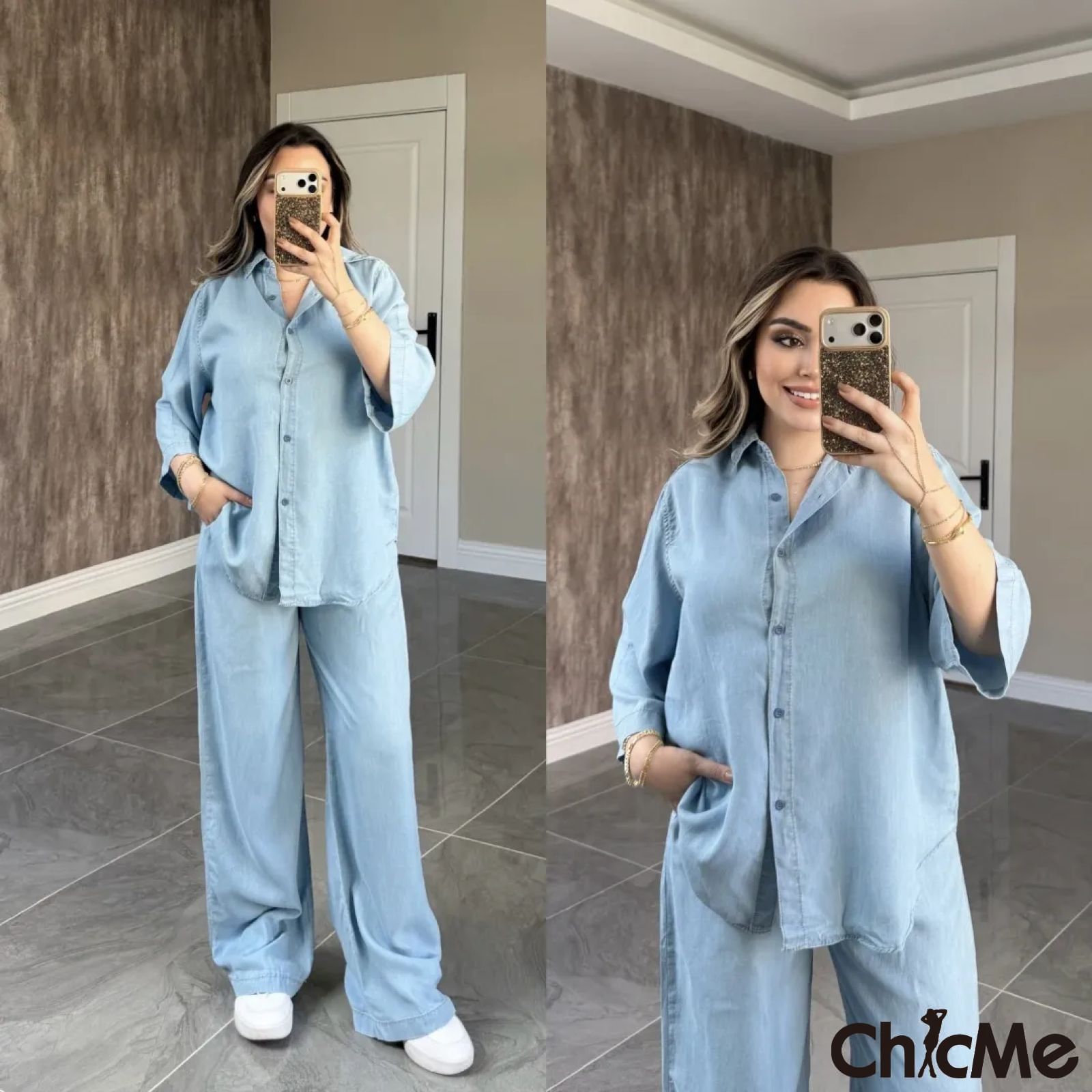 Ensemble chemise légère et pantalon large – إطلالة صيفية منعشة